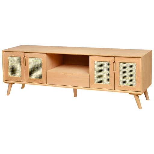 [6439C] The chest of wooden TV with rattan