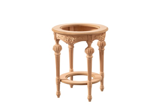 [2513N] Wooden round table with sculpture