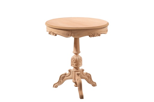 [2539N] Wooden round table with sculpture