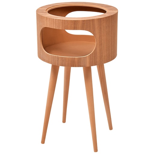 [5121C] Table ronde en bois et mdf avec placage de noix